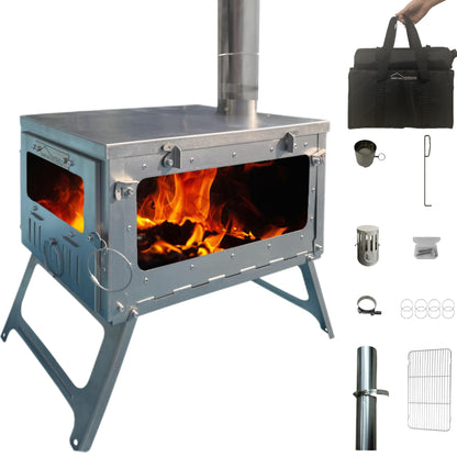 DANCHEL OUTDOOR TSG PLUS Portable Large Titanium Tent Wood Stove for Camping Backpacking, Folding Lightweight Hot Tent Stove with 8.2ft Rollable Chimney Pipe Cooking Hiking,8.16lbs 23L