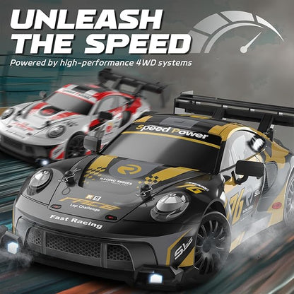 RC Drift Car 1:24 Scale Remote Control Vehicle for Kids2.4GHz 20KM/H 4WD High Speed RC Cars with LED Light Two Batteries &amp Drifting Tires Racing Sport Toy Cars for Adults Boys Girls Kids 8606BK