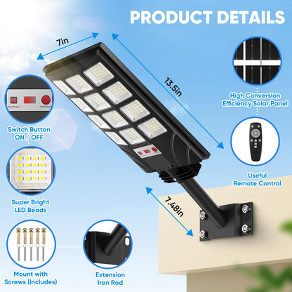 Brightever 4-Pack Solar Street Light Outdoor Waterproof, Motion Sensor Solar Powered Light, Dusk to Dawn LED Solar Parking Lot Flood Light for Outside, Yard, Garden, Path