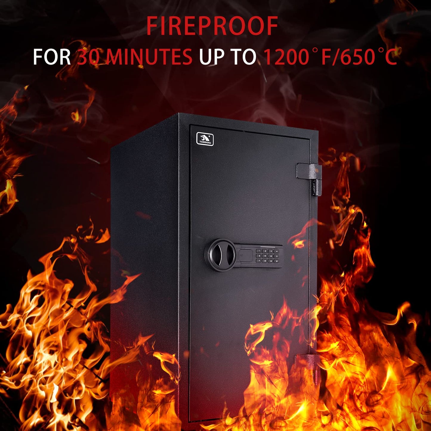 TIGERKING Fireproof Safe for Home Office, 3.47 Cu Ft Heavy Steel Security Safe with 30-Min Fire Protection at 1200°F, Digital Keypad Lock, Removable Shelves for Documents Cash Jewelry