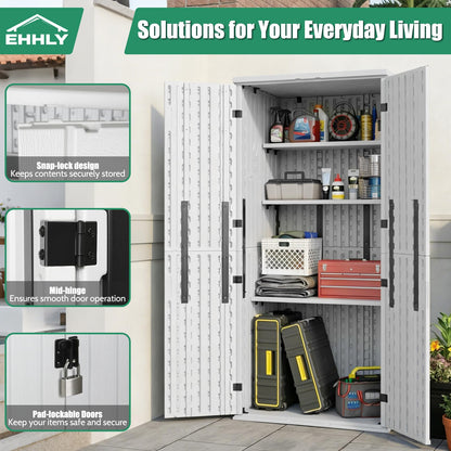 EHHLY Heavy Duty Tall Storage Cabinet Outdoor Weatherproof, 28 Cuft Garage Storage Cabinet with 4 Adjustable Shelves, Lockable Kitchen Pantry Closer Organizer, 31Wx23Lx66H, Polar White