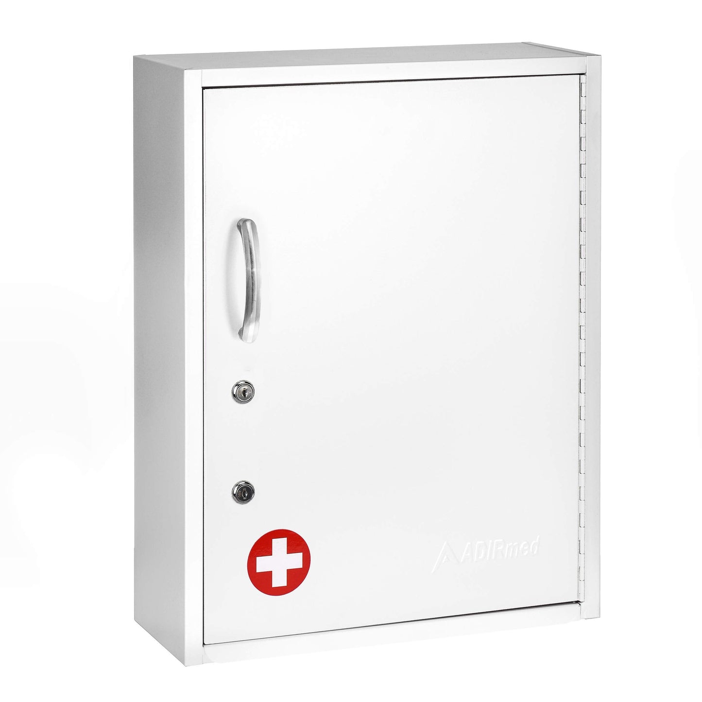 AdirMed White Locking Medication Cabinet with Document Pocket, Metal Wall Mounted Medication Cabinet with Dual Lock and Dual Keys, 21" H x 16" W x 6" D