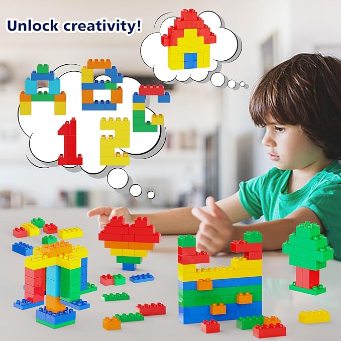 Building Blocks for Toddler 2-5| Stacking Toys with 4 Cars Learning and STEM Fun Montessori Toys| Educational Blocks Age 3+ for Kids Boys &amp Girls Birthday Compatible with All Major Brands