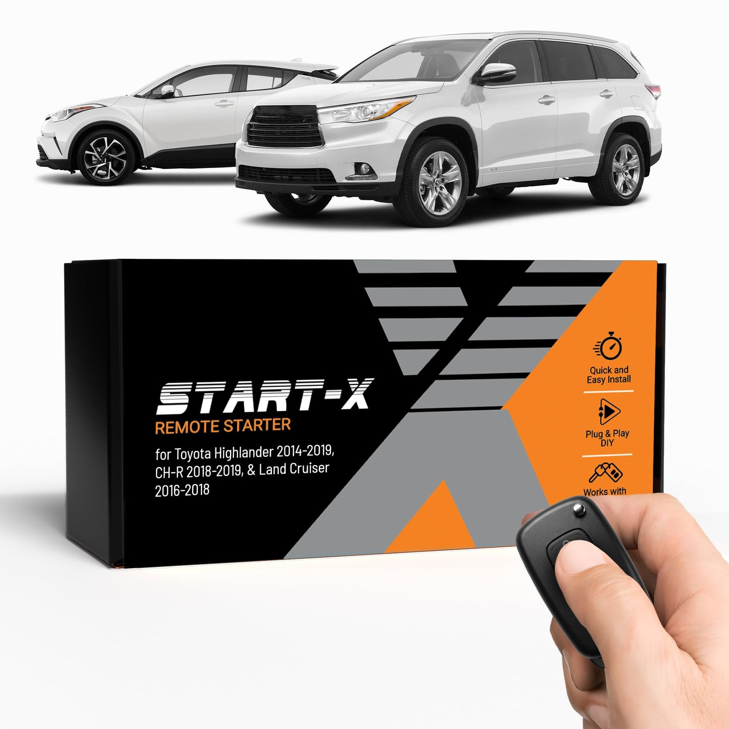 Start-X Remote Starter Kit for Non-Hybrid Highlander (2014-2019), C-HR (2018-2019), Land Cruiser (2016-2018) Vehicles with Push-to-Start Ignition Only | Plug & Play Install | Use Your OEM Key Fob
