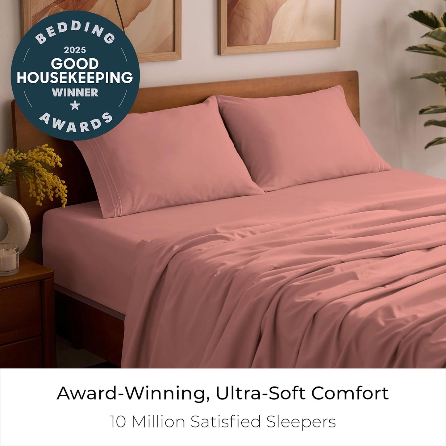 Mellanni Full Sheets Set - 4 PC Hotel Luxury Bedding | Extra Soft, Cooling, Wrinkle-Resistant (Coral)