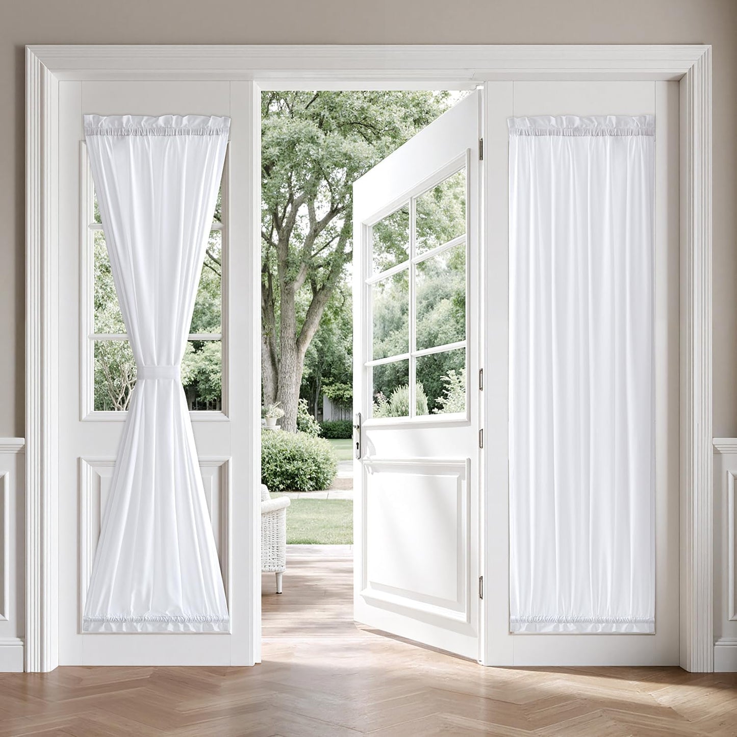 MIULEE French Door Curtains - Non-See-Through Privacy Sheer Drapes | White, 26 x 72 Inches, 2 Panels