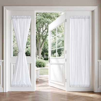 MIULEE French Door Curtains - Non-See-Through Privacy Sheer Drapes | White, 26 x 72 Inches, 2 Panels
