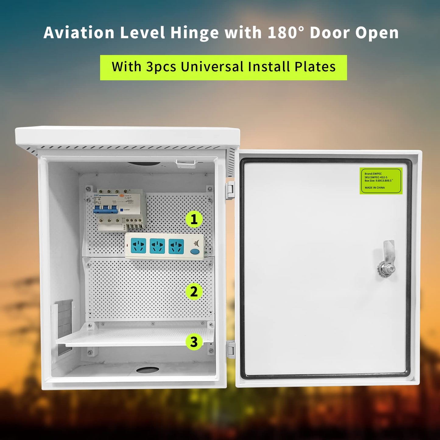 Metal Outdoor Enclosure with Rain Hood Electrical Box Weatherproof WiFi/Network Enclosure Breaker Box with Fan-Vent Design Cable Project Cabinet with Mounting Track Hole in Back 16X20X10