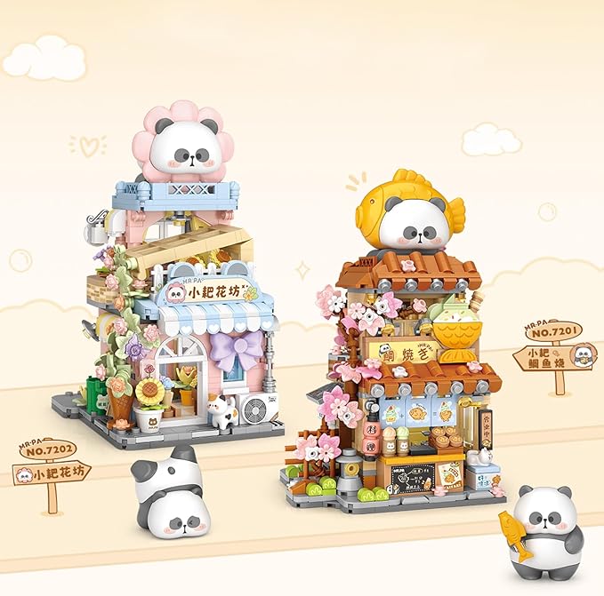 Mini City Shop Street View Building Blocks Model SetSimulation Panda Architecture Collection Particle Construction Building Bricks ToyHome Decor (Flower Shop)