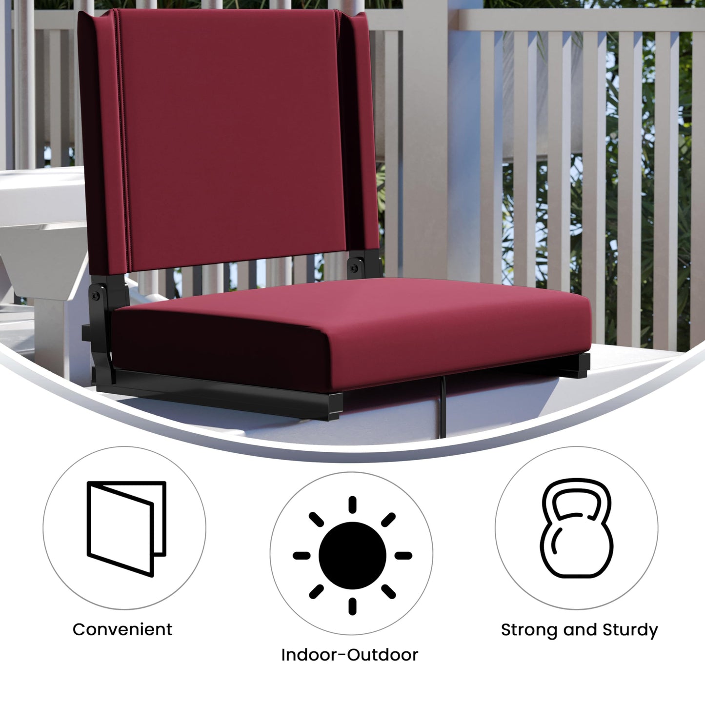 Flash Furniture Grandstand Portable Stadium Seats for Bleachers or Benches, Folding Padded Stadium Chairs with Handle, Pack of 2, 500 lb. Weight Capacity, Maroon