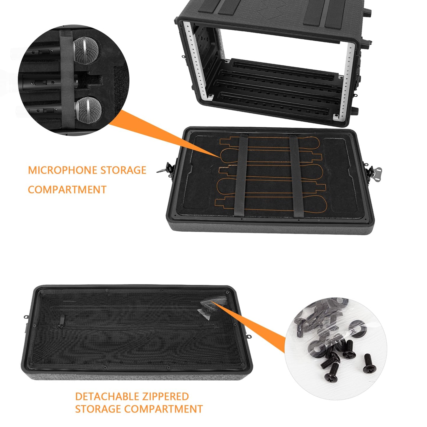 6U Rack Molded Pro-Audio PA DJ Flight Case - 17" Depth, Waterproof, Hard Protective Case with Customized Foam, Wireless Mic Storage