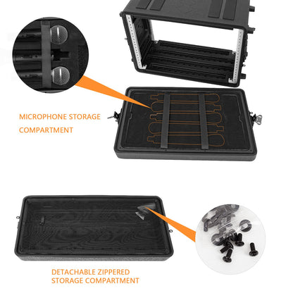 6U Rack Molded Pro-Audio PA DJ Flight Case - 17" Depth, Waterproof, Hard Protective Case with Customized Foam, Wireless Mic Storage