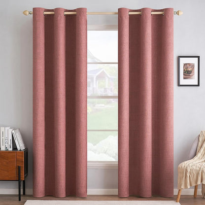 MIULEE 100% Blackout Linen Textured Curtains - Solid Thermal Insulated Drapes in Dusty Rose | 42 x 84 Inch (2 Panels)