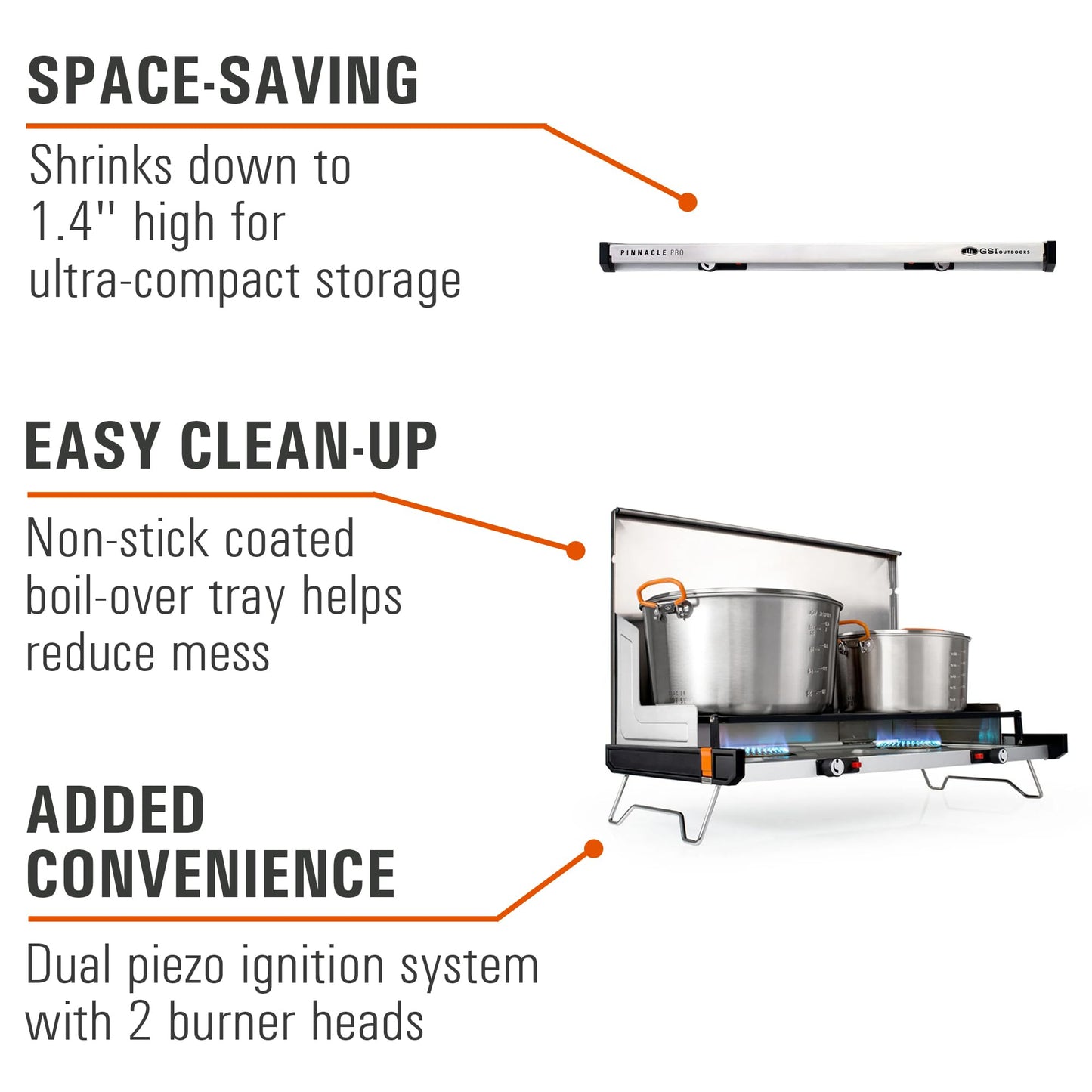 GSI Outdoors Pinnacle Pro 2-Burner Camping & Tailgating Stove, Ultra-Slim Portable Propane, 25,000 BTU, Windscreens, Folding Legs, Outdoor Cooking