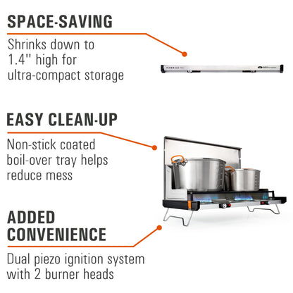 GSI Outdoors Pinnacle Pro 2-Burner Camping & Tailgating Stove, Ultra-Slim Portable Propane, 25,000 BTU, Windscreens, Folding Legs, Outdoor Cooking
