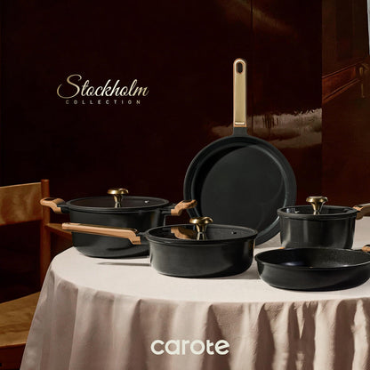 CAROTE Ceramic Cookware Set Nonstick, 16pcs Pots and Pans Set Nonstick, Non-Toxic & PFAS-Free, Dishwasher, RV/Camping Cookware Set, Cooking Pots with Lids, Charcoal Black