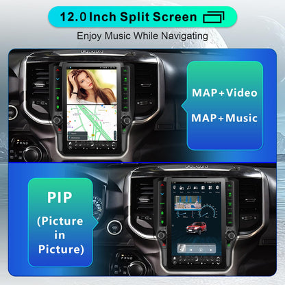CRUIOLUT 8 Cores 4+64G Radio Upgrade,2019-2024 for Dodge Ram 1500 2500 3500 Truck Car Radio Upgrade,12 inch Vertical Touchscreen Support Wireless CarPlay Android Auto GPS Bluetooth FM SWC(12 inch)