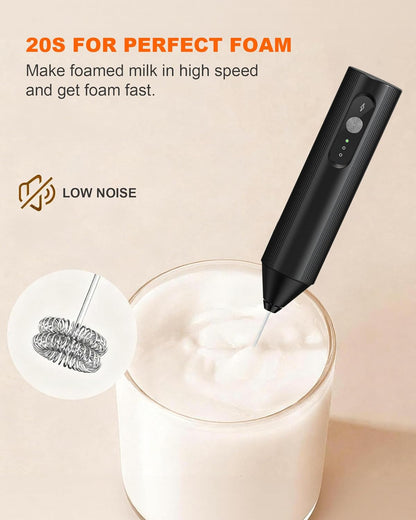 Skiennix 3-Speed Rechargeable Milk Frother - Dual Coil Whisk for Coffee, Matcha & Hot Chocolate | Portable Black Handheld Wand