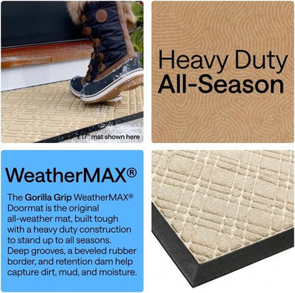 GORILLA GRIP Waterproof All-Season WeatherMAX Doormat - Natural Rubber, Stain & Fade Resistant, 29x17, Modern Latte