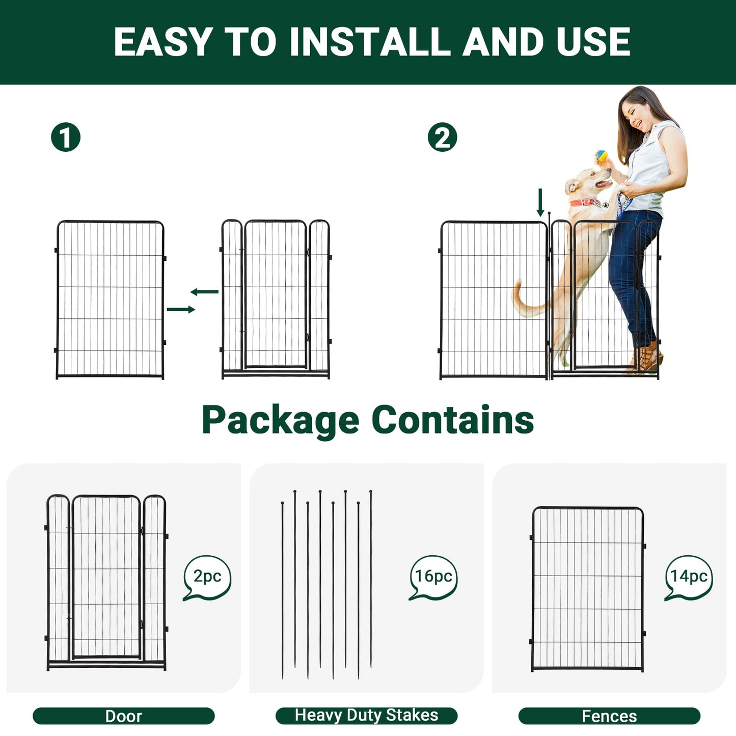 IDEALHOUSE Dog Playpen – 40" h 16-Panel Heavy Duty Metal Pet Exercise Pen for Indoor/Outdoor Use, Wide Door with Low Threshold, Portable Puppy Enclosure for RV, Camping, Garden, Yard