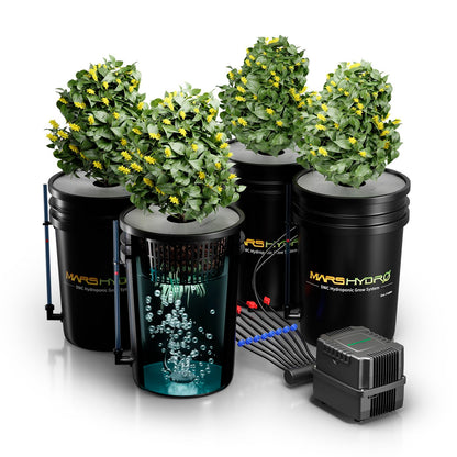 MARS HYDRO DWC Hydroponics Grow System Kit with Recirculating Top Drip, 11W Air Pump, Air Stone, Hose & 4 Buckets, 5 Gallon Deep Water Culture Indoor Hydroponic System