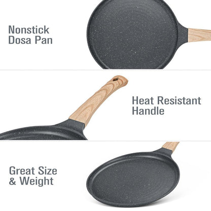 SouxMux Nonstick 8-Inch Crepe Pan with Spreader, Ceramic Coated Dosa Tawa Pan, Induction Compatible Flat Skillet for Pancakes, Omelettes, and More with Cool Handle, PFOA Free