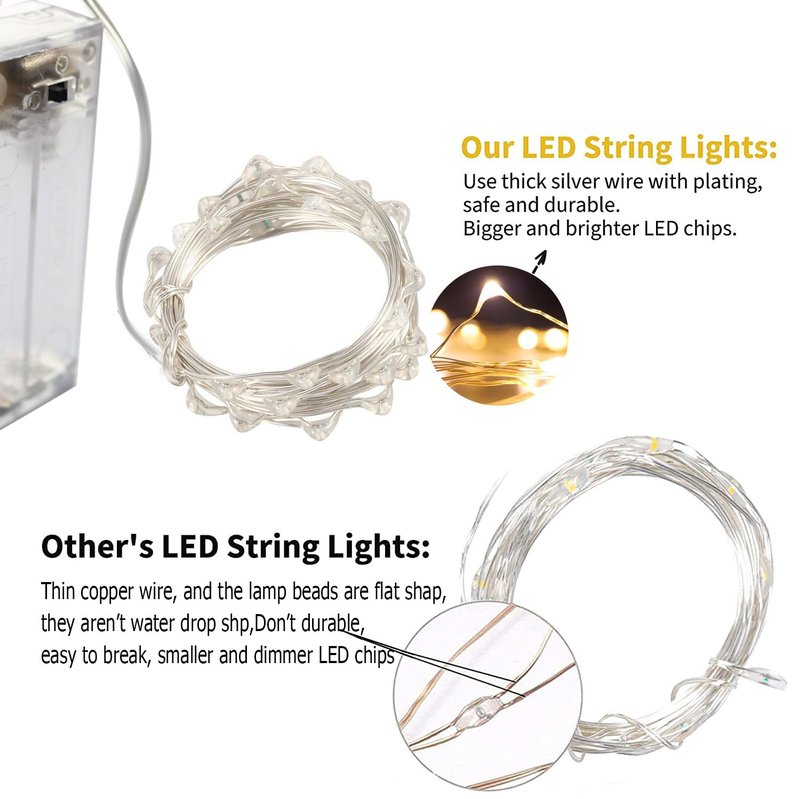 Oakhaomie 2PCS LED Fairy Lights 16ft 50 LED Twinkle String Lights with Timer 2 Modes Waterproof Starry String Lights Indoor DIY Party Wedding Christmas Valentine's Day Decoration (Cool White)