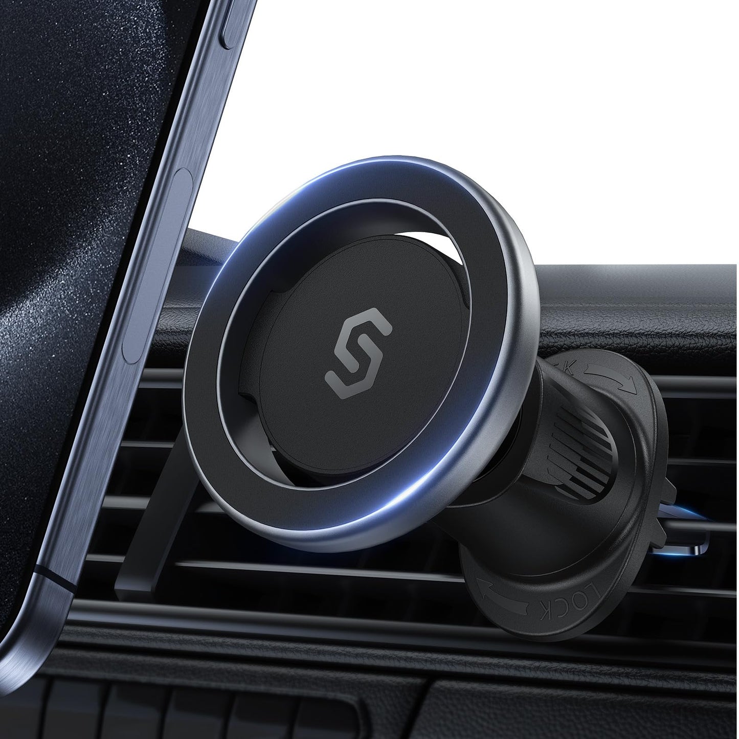 SYNCWIRE for MagSafe Car Mount, Flexible Rotation Magnetic Phone Holder for Car Vent, Hands Free Car Air Vent Phone Holder Clip Universal Compatible with iPhone 16 Pro Max 15 14 13 12 MagSafe Case