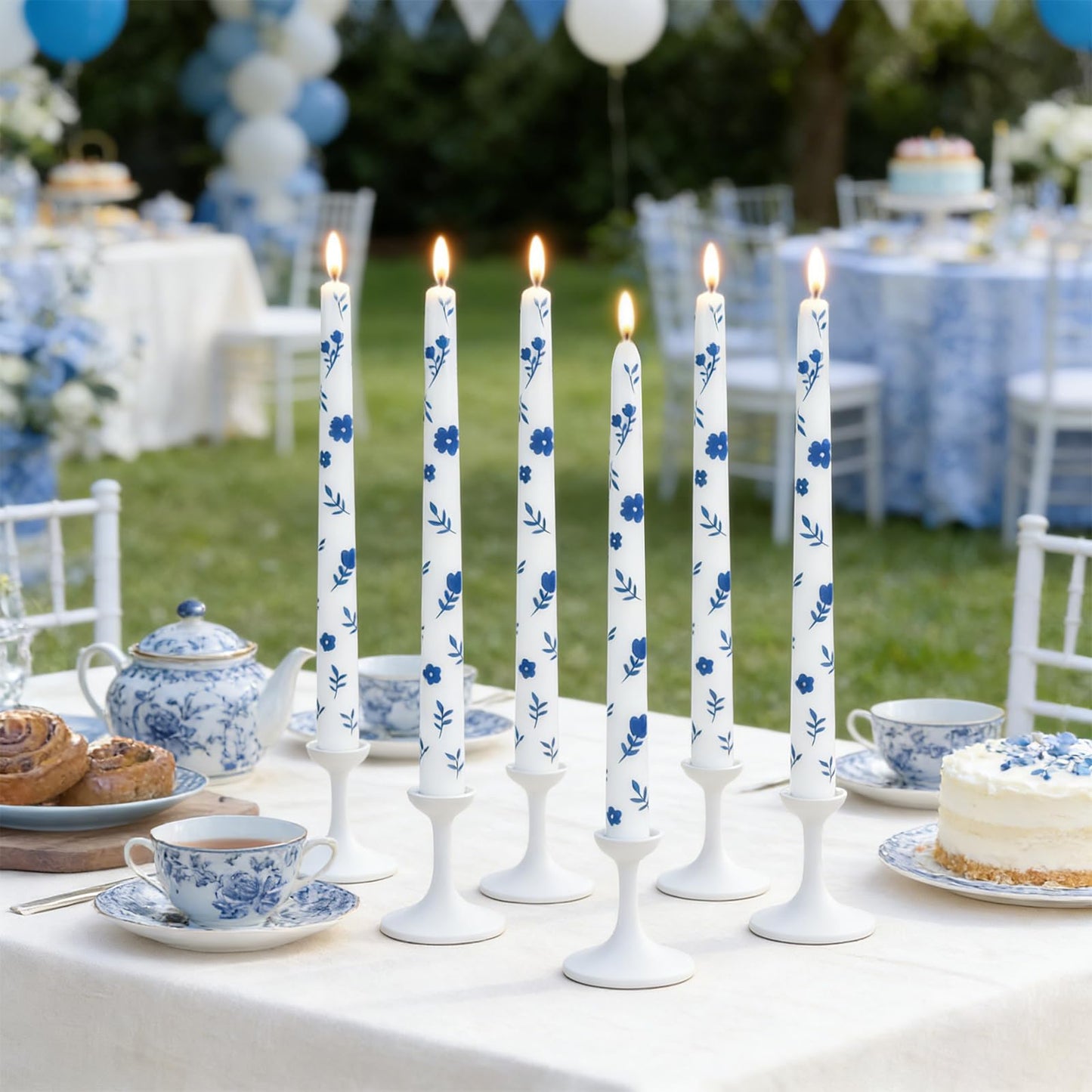 FYSUIMU 6Pcs Chinoiserie Floral Taper Candles 10 Inch Christmas Porcelain Blue and White Decorative Candles Long Unscented Candle Sticks for Bridal Wedding Shower Party Home Table Decor