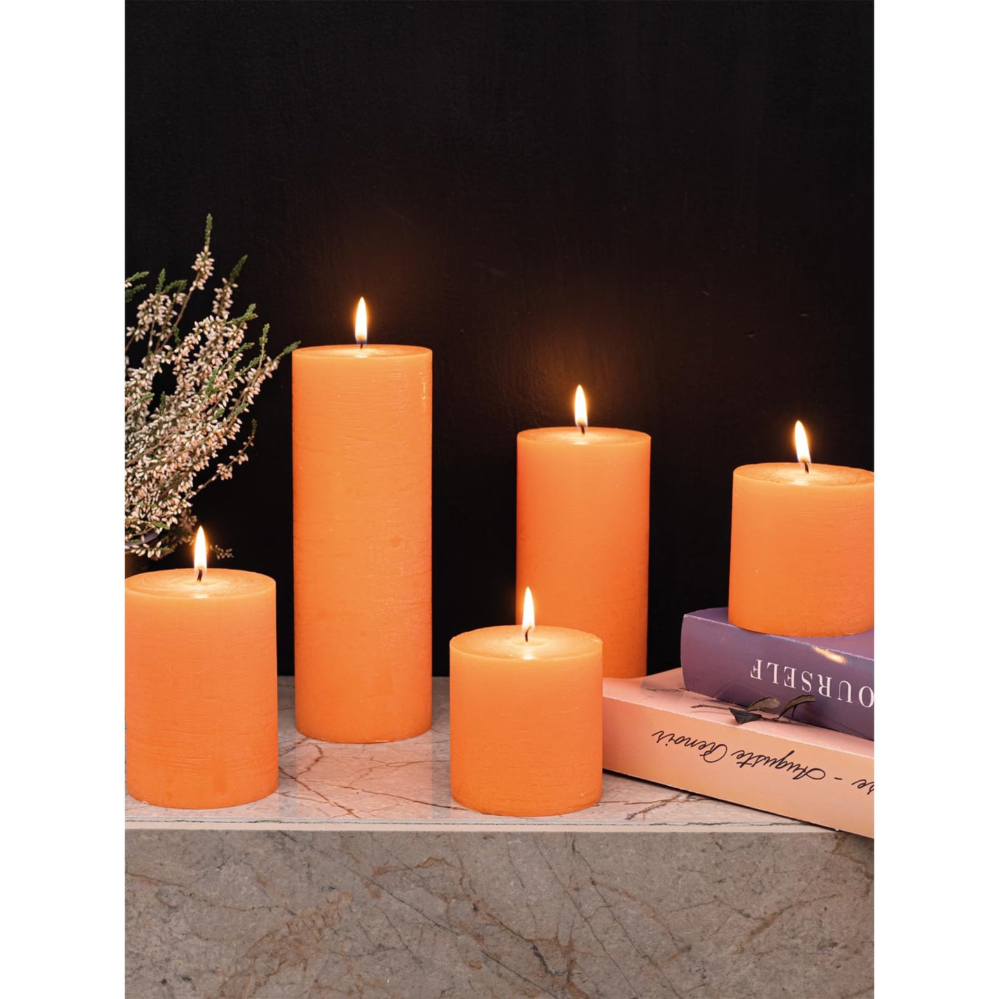 CANDWAX 3x3 Inch Dark Blue and Orange Pillar Candles Bundle - 3 Dark Blue and 3 Orange Candles - Unscented Decorative Candle - 6 Pack