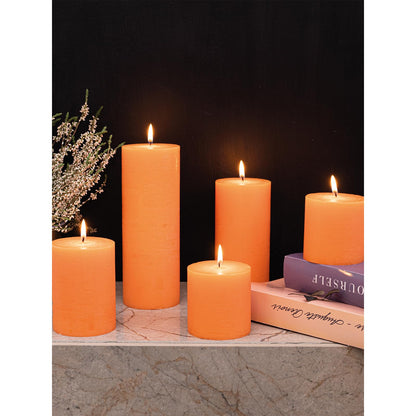 CANDWAX 3x3 Inch Dark Blue and Orange Pillar Candles Bundle - 3 Dark Blue and 3 Orange Candles - Unscented Decorative Candle - 6 Pack