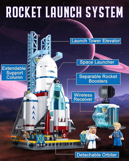 City Space Launch Center Building Set Rocket Launchpad Building Kit with 4 Astronaut Minifigures for STEM Role-Play Gift Toys for Boys 6-12 Compatible with Lego Space 424 PCS