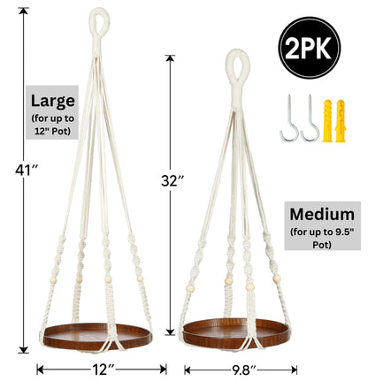 Shineloha 2 Pack Macrame Plant Hanger | Plant Hanger Indoor, Hanging Planter Shelf | Hanging Planter (Beige) (1 Large + 1 Medium)