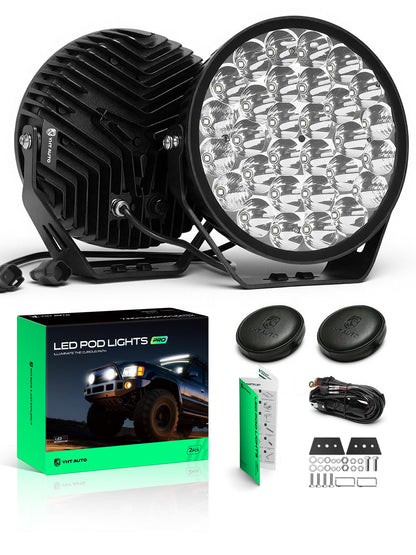 YHTAUTO 9 Inch LED Driving Light & Light Cover 150W 18000LM 5700K Combo Beam Off Road Camper Pod Fog Light for 4x4 Pickup Truck ATV UTV Dirt Bike Motorcycle Boat Trailer IP67 Waterproof Lamp