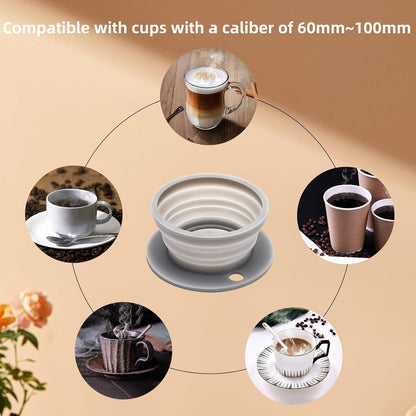 Skiennix Travel Pour Over Coffee Maker - Collapsible Design with Reusable Stainless Steel Filter | Grey