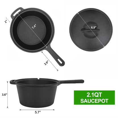 8 Piece Pre-Seasoned Dutch Oven Cooking Set Cast Iron Camping Kitchen Cookware Bakeware Skillets & Square Grill Pan w/Vintage Carrying Wood Box for Ourdoor Home BBQ Baking