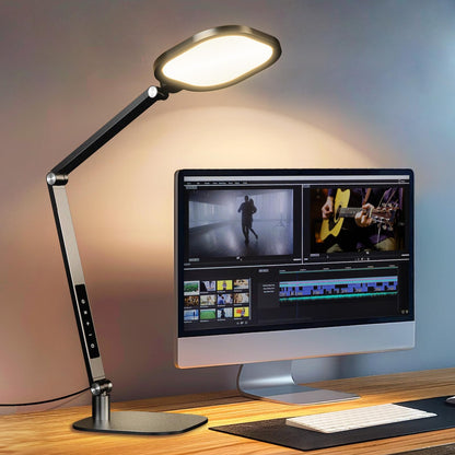 LitONES LED Desk Lamp for Home Office, 15W Desk Light with CRI >95, Memory & Timer Function, 1200LM Dimmable Computer Light for Video Calls, Conference, Reading, Study (Black-2packs)