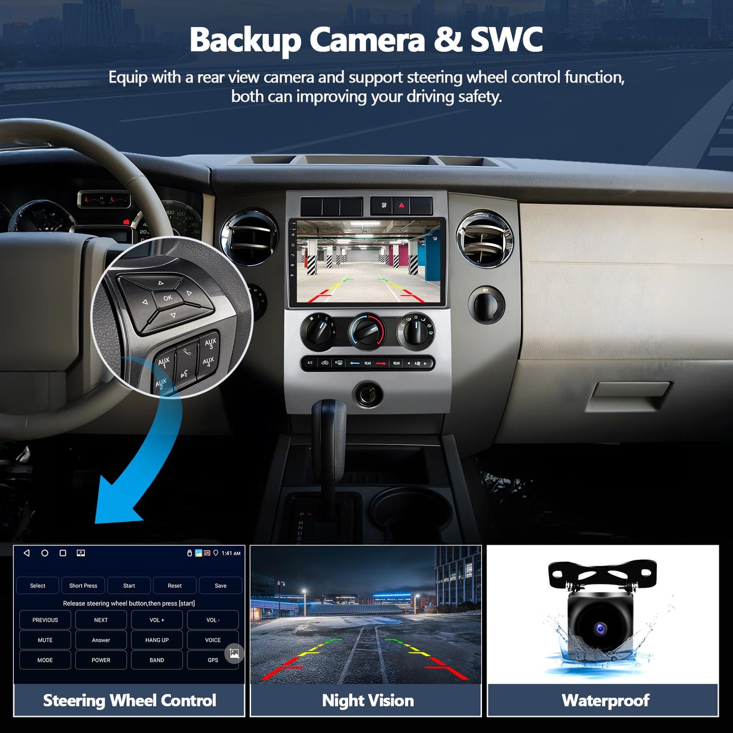 4G+64G Car Radio Stereo for Ford Expedition 2007-2014 with Wireless CarPlay Android Auto 9" Touchscreen Radio Android 13 Car Stereo with GPS Navigation Bluetooth 5.0 32EQ FM Backup Camera (Manual AC)