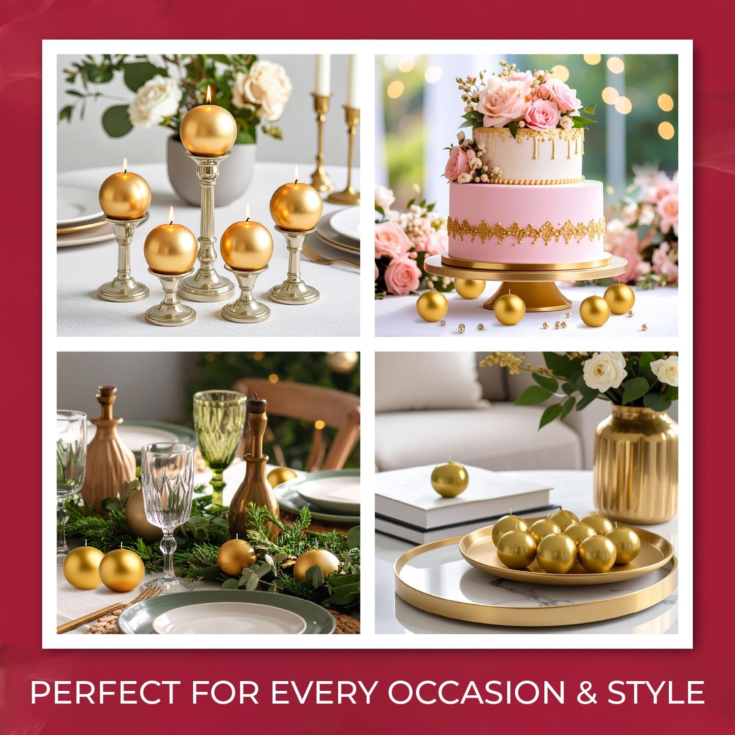 Biedermann & Sons Gold Ball Candles (Set of 12), Unscented Metallic Spheres, 1.5 Inch Small Rounds, Approx 2 Hour Burn, for Table Decor and Display Styling