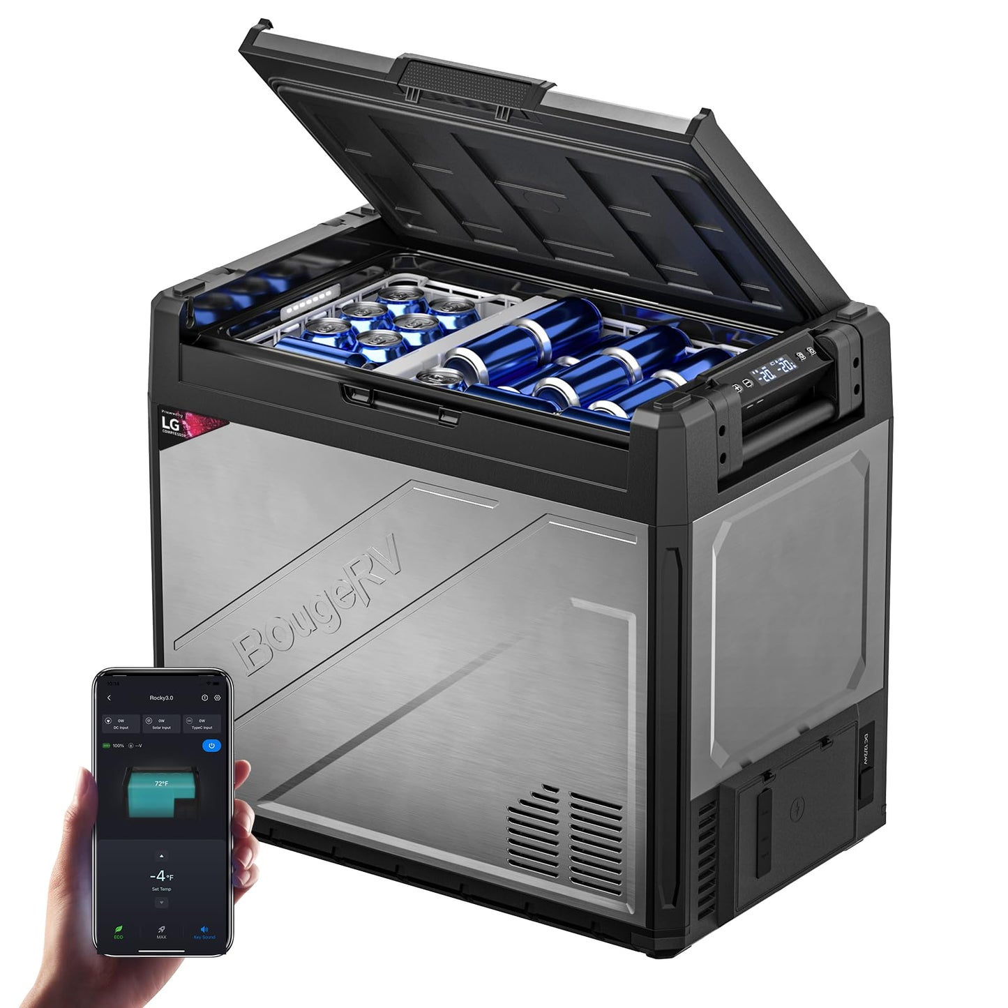 BougeRV 12 Volt Portable Refrigerator, 81 Quart Dual Zone Car Fridge Freezer with APP Control, Compressor Cooler 12/24V DC, 110~240V AC for Overlanding, Camping, Travel, RV(2026 New Model: Rocky V3.0)