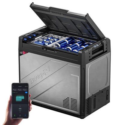 BougeRV 12 Volt Portable Refrigerator, 81 Quart Dual Zone Car Fridge Freezer with APP Control, Compressor Cooler 12/24V DC, 110~240V AC for Overlanding, Camping, Travel, RV(2026 New Model: Rocky V3.0)
