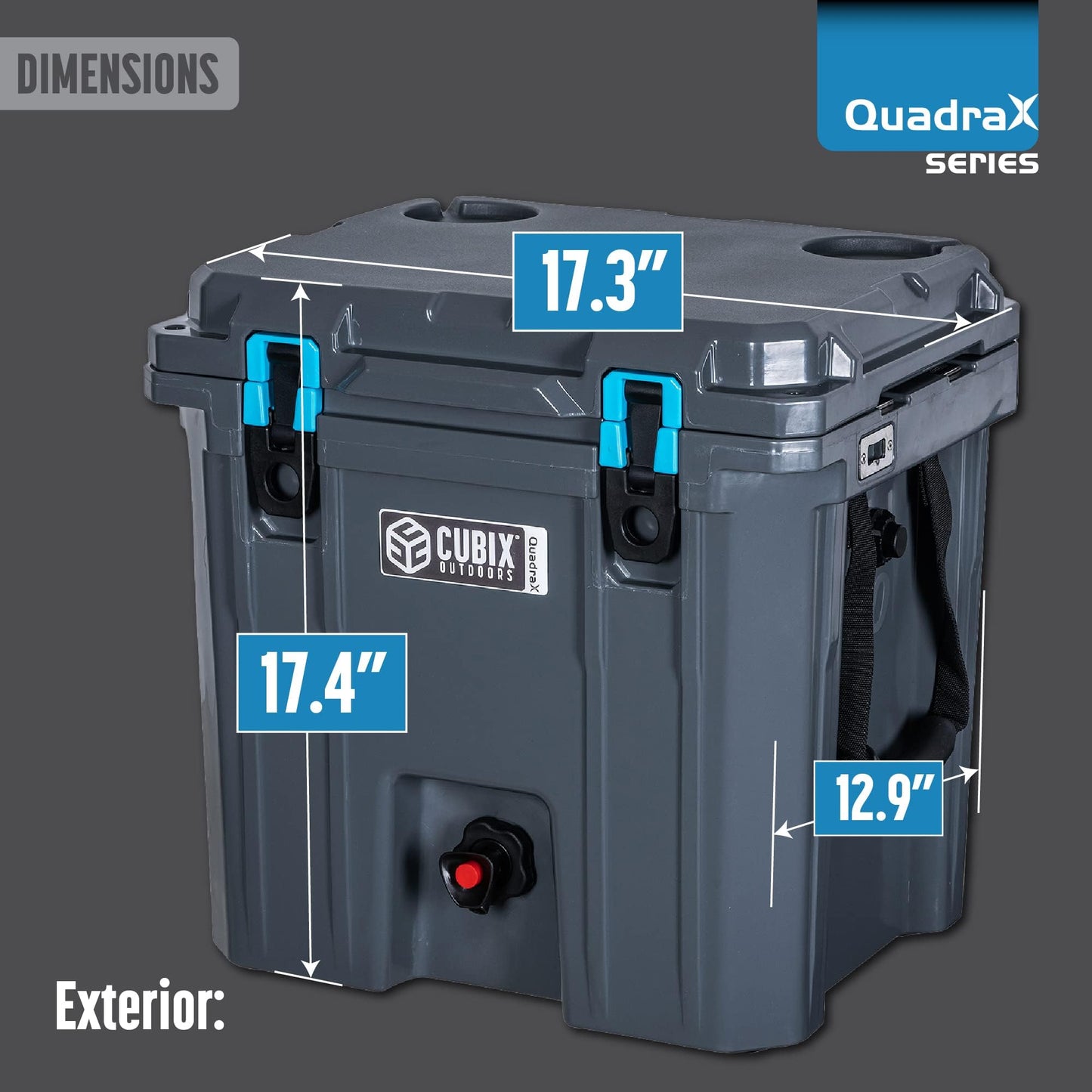 Cubix Outdoors, Quadrax 20QT 2-in-1 Beverage Dispenser Cooler, Holds drinks for 5 Days, Insulated Hard Ice Chest, Portable Drink & Water Coolers for Parties, Camping, Beach - Granite Grey