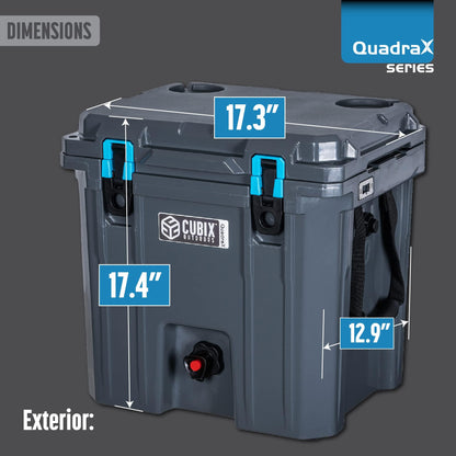 Cubix Outdoors, Quadrax 20QT 2-in-1 Beverage Dispenser Cooler, Holds drinks for 5 Days, Insulated Hard Ice Chest, Portable Drink & Water Coolers for Parties, Camping, Beach - Granite Grey