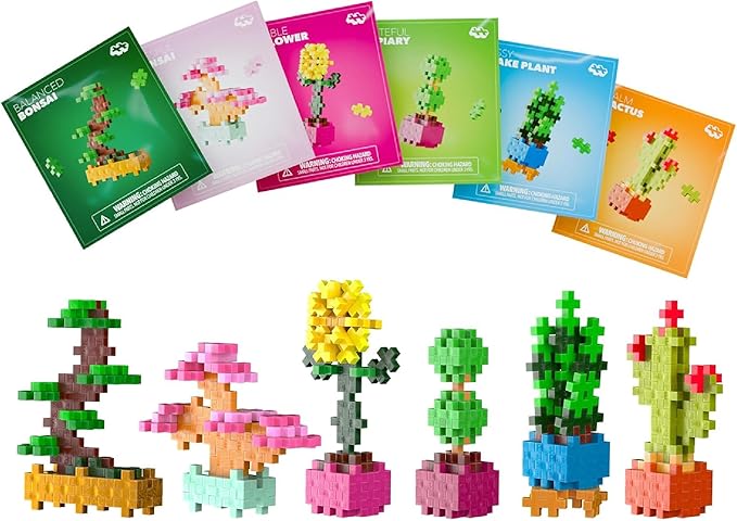 PLUS PLUS Playful Plant Packets 3D Puzzle Building Block Set 300 Mini Interlocking Pieces Fun Activies for Kids - 6 Pack