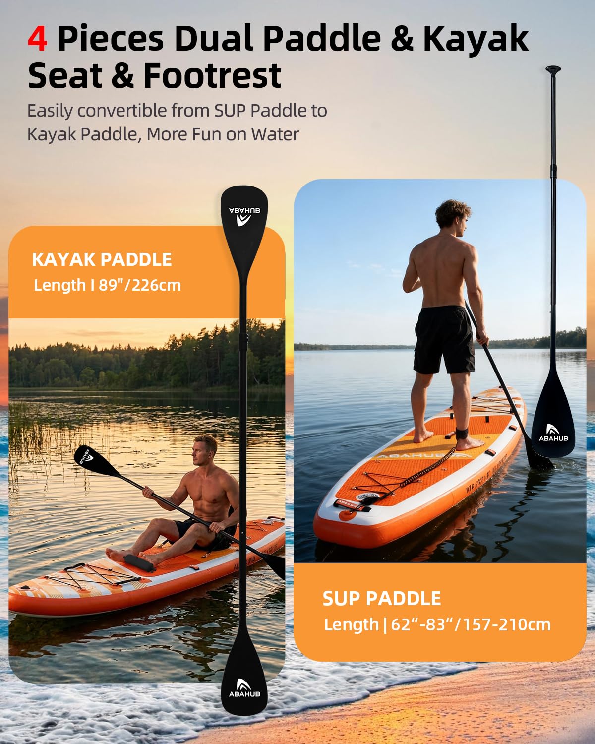 Abahub Inflatable SUP, Wide 10'6" x 31"/34" iSUP, Orange Standup Paddleboard with Adjustable SUP Kayak Paddle, for Yoga, Paddle Board, Kayaking, Surf, Canoe, Fishing