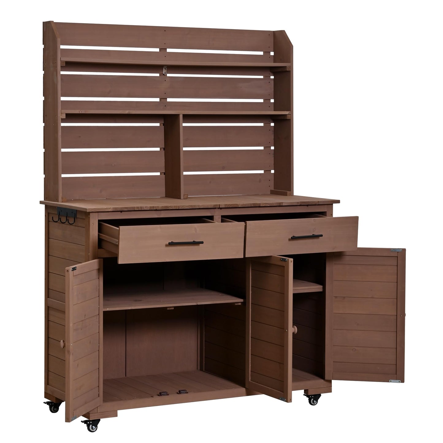 Outdoor Grill Cart with Storage Cabinet, Wood Outdoor Kitchen Island Prep Cart Grill Station for Food Prep and BBQ, Brown