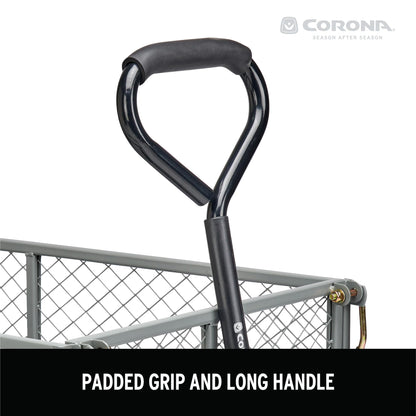 Corona Metal Landscape Cart 400 Pound Capacity Fold Down Sides 10 Inch Pneumatic Tires for Yard, Gardening, Bark, Planting
