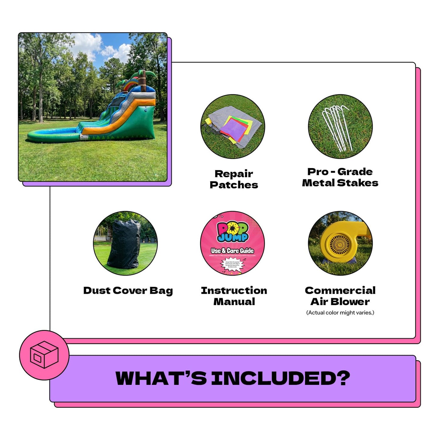 POP JUMP 13ft Tall Topical Inflatable Water Slide Dual Lane with Pool- 23ft Long, 100% PVC Vinyl, Commercial Reinforced, Backyard Summer Play, Wet/Dry Fun, Front Entry for Supervision, Includes Blower