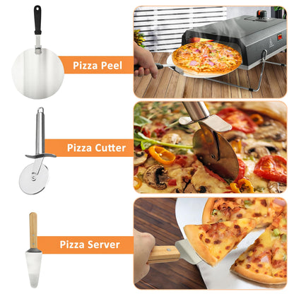 AJinTeby Outdoor Gas Pizza Oven, Portable Propane Pizza Maker with Stone Baffle Door Peel and Cutter Gas Cooker, Pizza Grilling Stove for Outdoor Indoor Kitchen, Grey