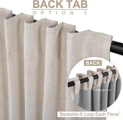 Skiennix 100% Blackout Linen Curtains - Thermal Insulated Drapes for Bedroom | 100" W x 96" L, Cream